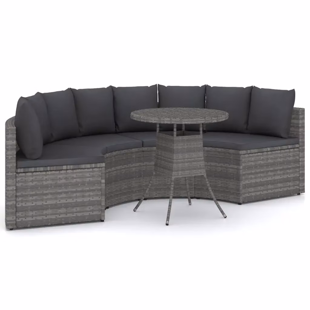 Set di divani da giardino vidaXL da 5 pezzi con cuscini e tavolino in rattan grigio e struttura in metallo – 2