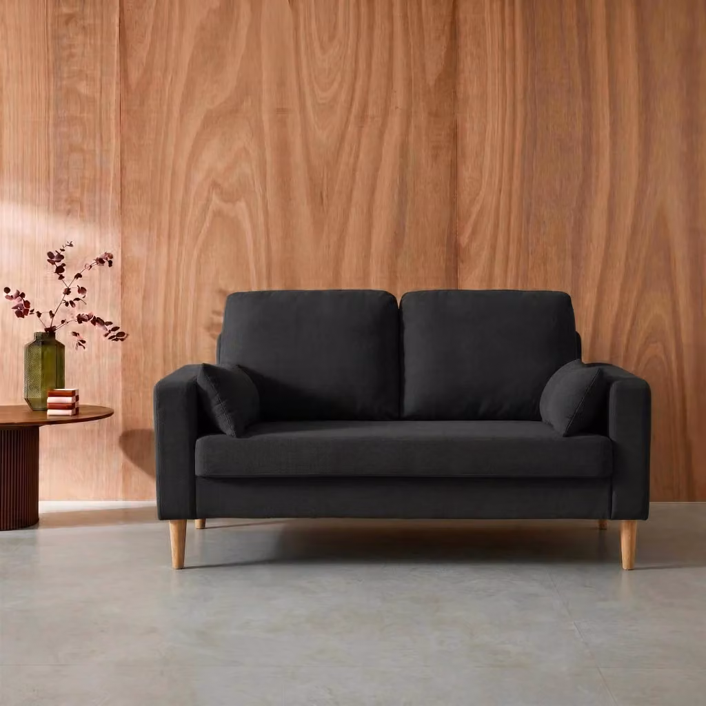 Divano a 2 posti Sweeek in tessuto grigio antracite con stile scandinavo e gambe in legno – 2