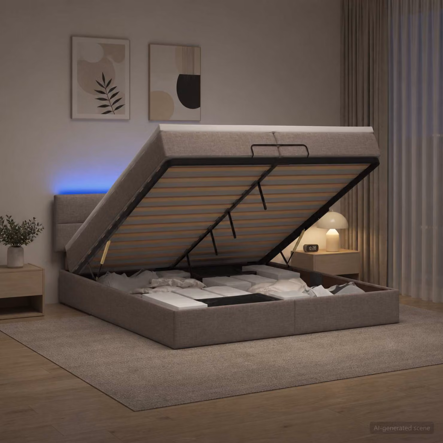 vidaXL Letto Ottomano con Materasso e Illuminazione LED in Tessuto, L/P: 200 x 200 cm