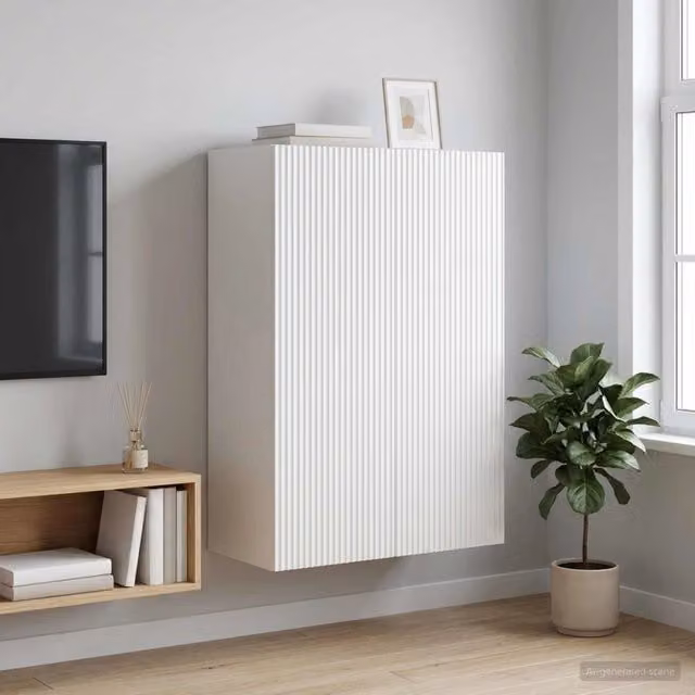 Mobiletto a muro moderno vidaXL in MDF bianco lucido con ante a battente e illuminazione integrata L 66 cm, P 34,5 cm, H 90 cm