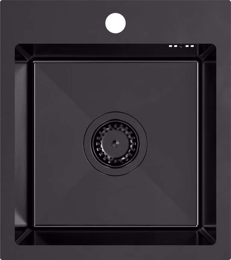 VBChome Lavello in acciaio inox 40 x 45 cm Nero Lavello da incasso in acciaio inox con foro per rubinetto Lavello da cucina in acciaio inox Lavello Grande vasca Set di scarico Sifone Lavello in acciaio inox