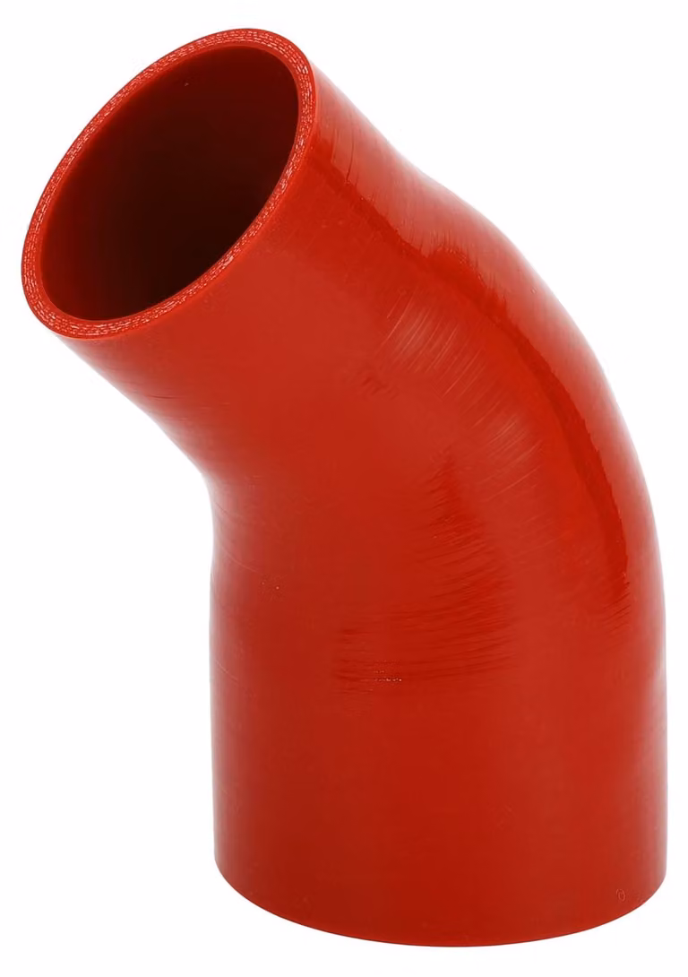 Tubo in silicone - Angolo di 45 gradi - Diametro interno 76 mm/102 mm - Rosso - Tessuto multistrato - Temperatura fino a 300°C - Tubo in silicone