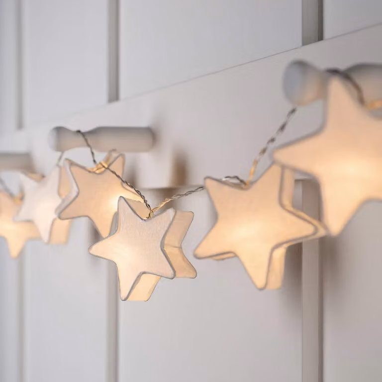 Catena luminosa con 10 stelle a forma di fiore realizzate in carta LED, luce bianco caldo, lunghezza 1,65 metri