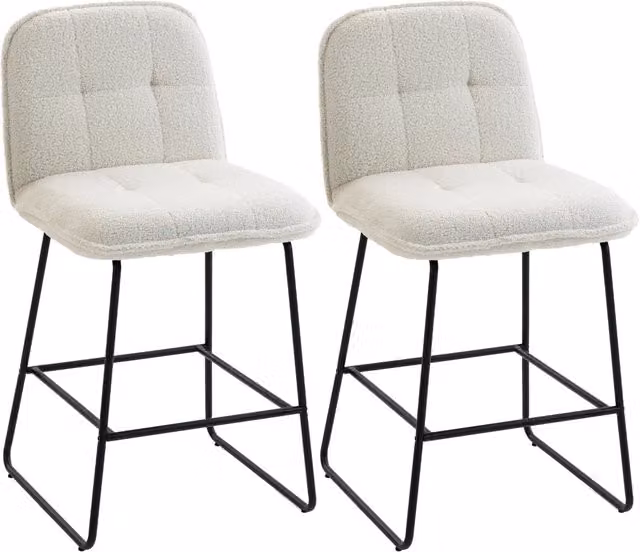 Set di 2 Sgabelli da Bar Xylo in Tessuto Bouclette Crema con Seduta Extra-Large H: 66 cm