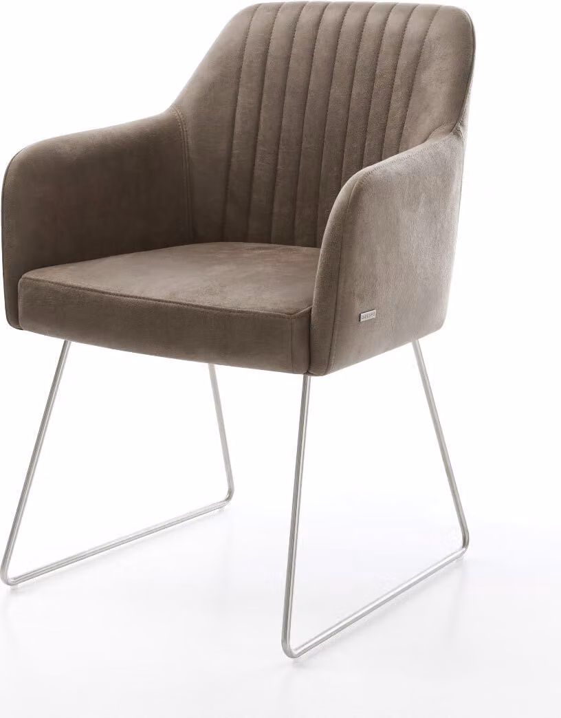 DELIFE Sedia da pranzo Greg-Flex in microfibra color taupe vintage, con base a slitta in acciaio inossidabile e molle insacchettate