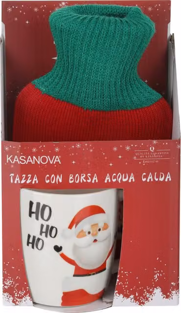 Set tazza da 380 ml e borsa acqua calda Babbo Natale multicolore KASANOVA