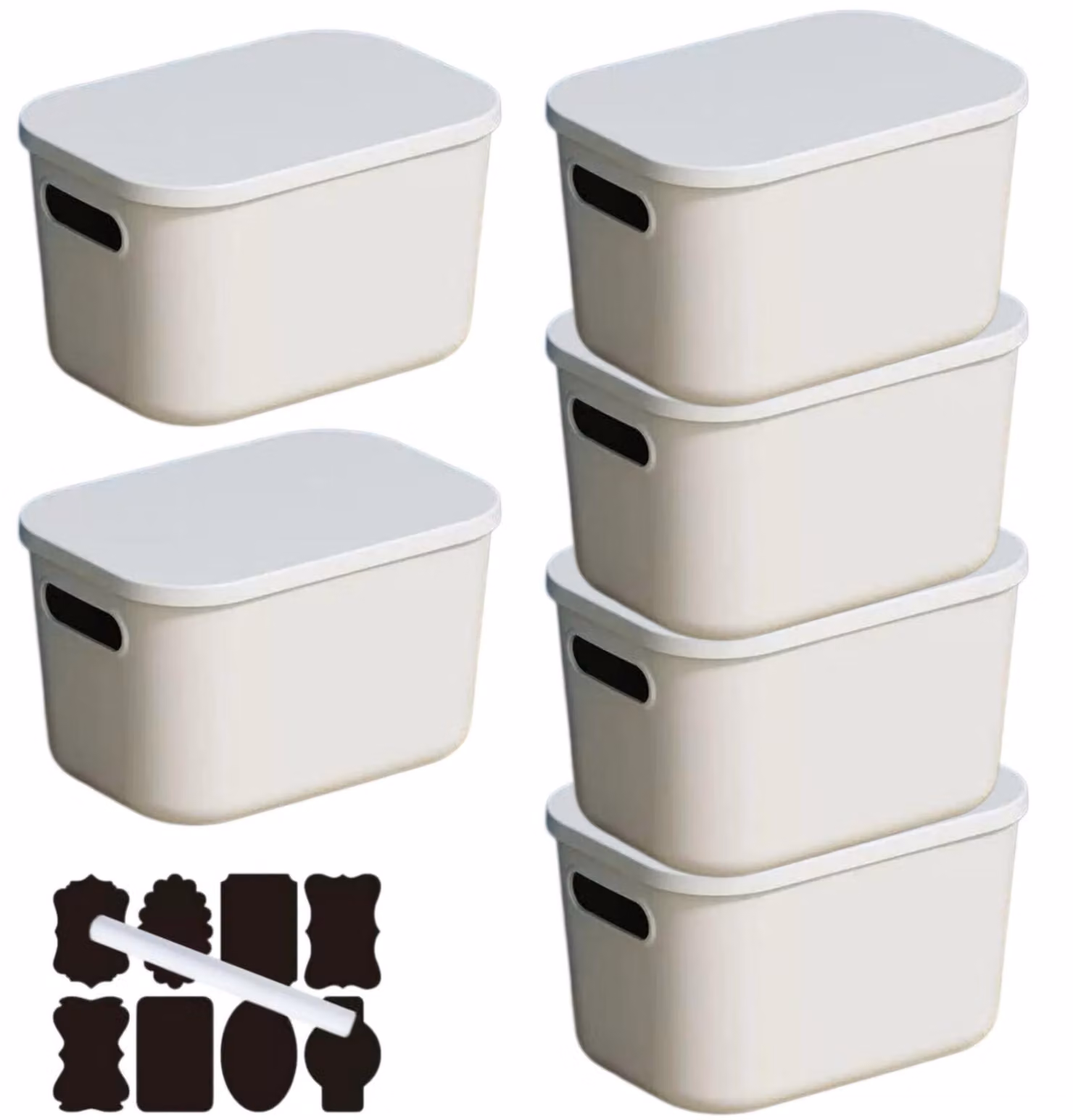 Omgoods - Set di 6 contenitori impilabili in plastica bianca con coperchio