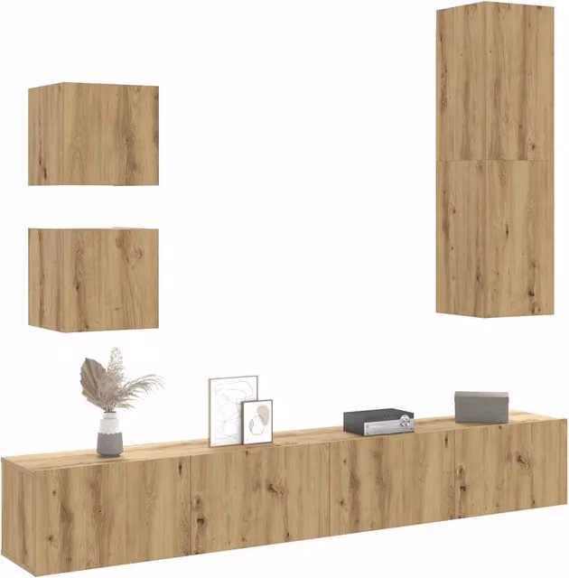 Set Mobile TV 5 pz Montato a Parete Rovere in Legno Multistrato 3329000