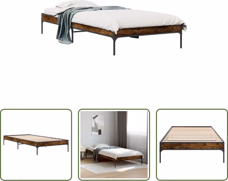 The Living Store struttura letto in rovere fumé 90x200 cm materiale a base di legno e metallo