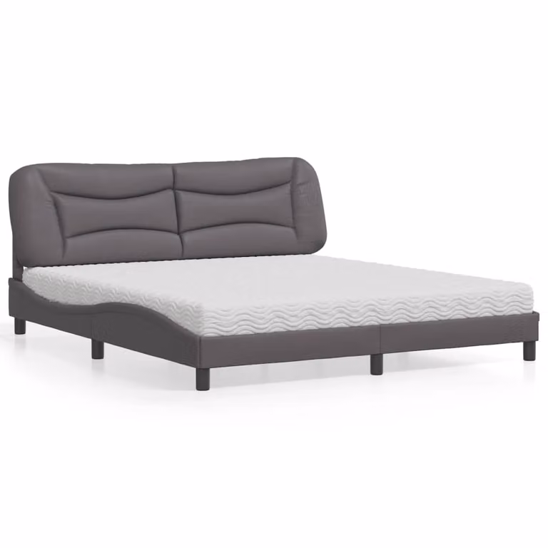 Letto con Materasso Hvar vidaXL in Similpelle Grigio e Bianco L/P/H: 180 x 200 x 185 cm