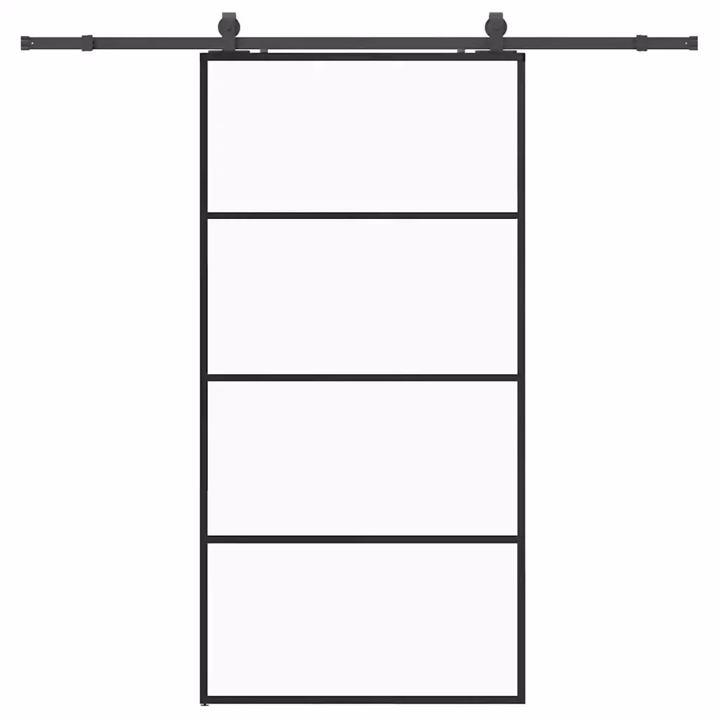 Porta Scorrevole Moderna VIDAXL in Vetro Trasparente con Telaio in Alluminio Nero L: 102,5 cm, H: 205 cm – 2