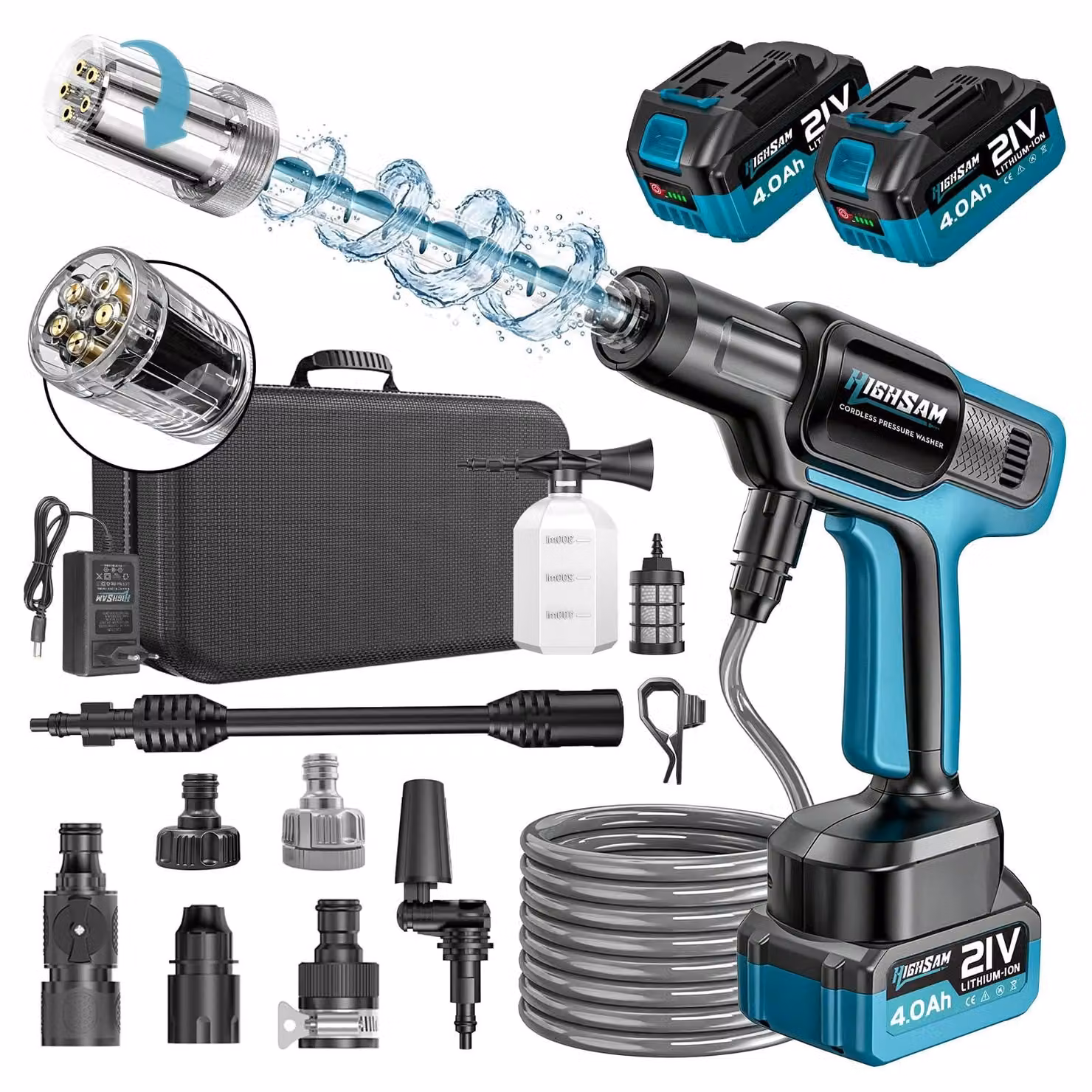 Idropulitrice a batteria - 3000W - 100 bar - tubo flessibile da 5 metri - gialla - macchina per la pulizia mobile