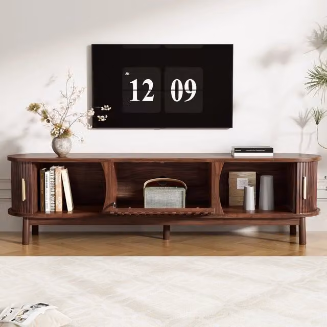 Mobile TV REDOM Marrone in MDF con ante scorrevoli e ribalta, L: 165 cm, P: 39,5 cm, H: 46 cm – 1