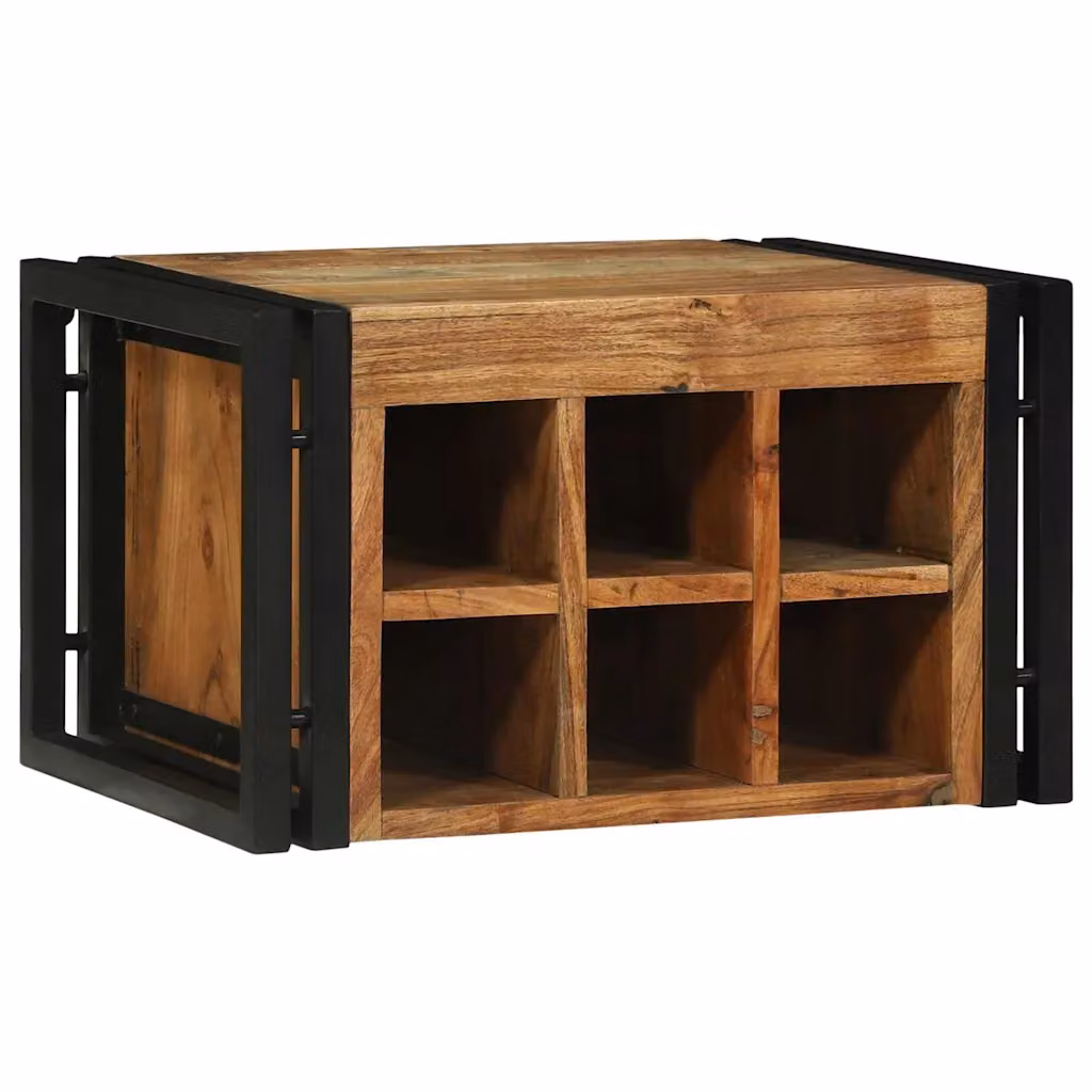 Set di 2 portabottiglie vidaXL in legno di acacia massello, marrone e nero, L 46 cm x P 35 cm x H 27,5 cm