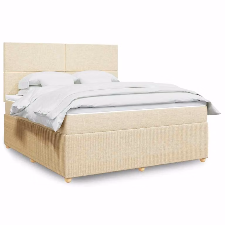 vidaXL Giroletto a Molle con Materasso Ibrido in Tessuto Beige e Bianco L/P/H: 180 x 200 cm