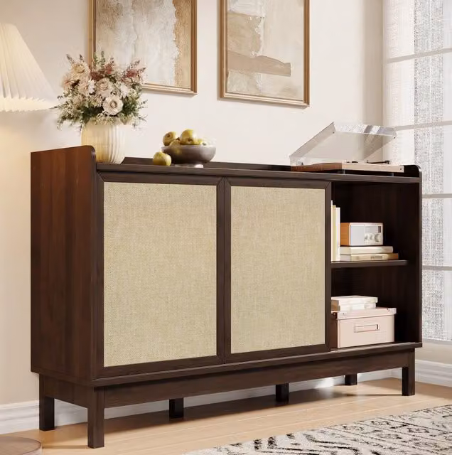 Sideboard con ante scorrevoli; 2 cassetti; ripiani regolabili; 150x39;5x80 cm; colore naturale