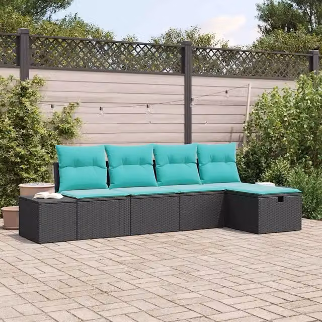 Set Divano da Giardino 5 pz Nero polyrattan 3359365