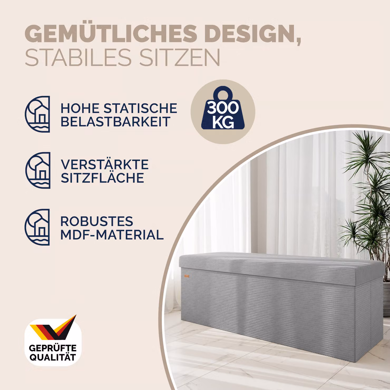 Panchina pieghevole Casaria® in MDF con corda grigia L: 114 cm, P: 38 cm, H: 38 cm – 2