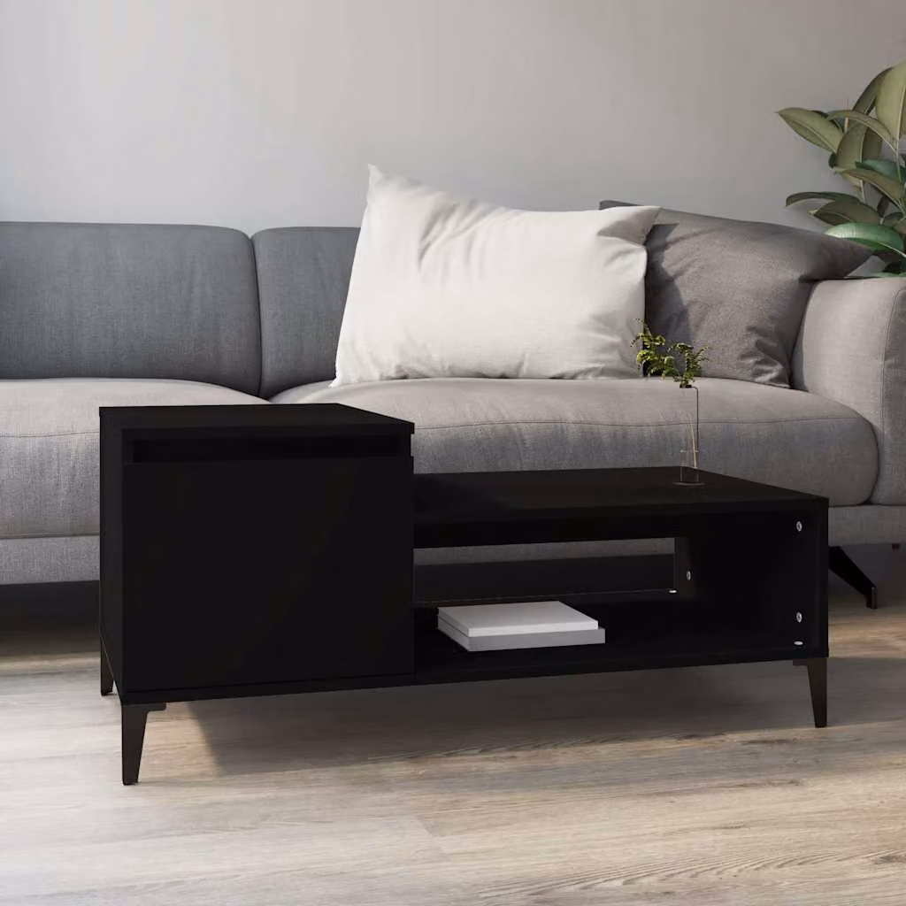 vidaXL Tavolino da Salotto Moderno Nero in Legno e Metallo L: 100 cm, P: 50 cm, H: 45 cm