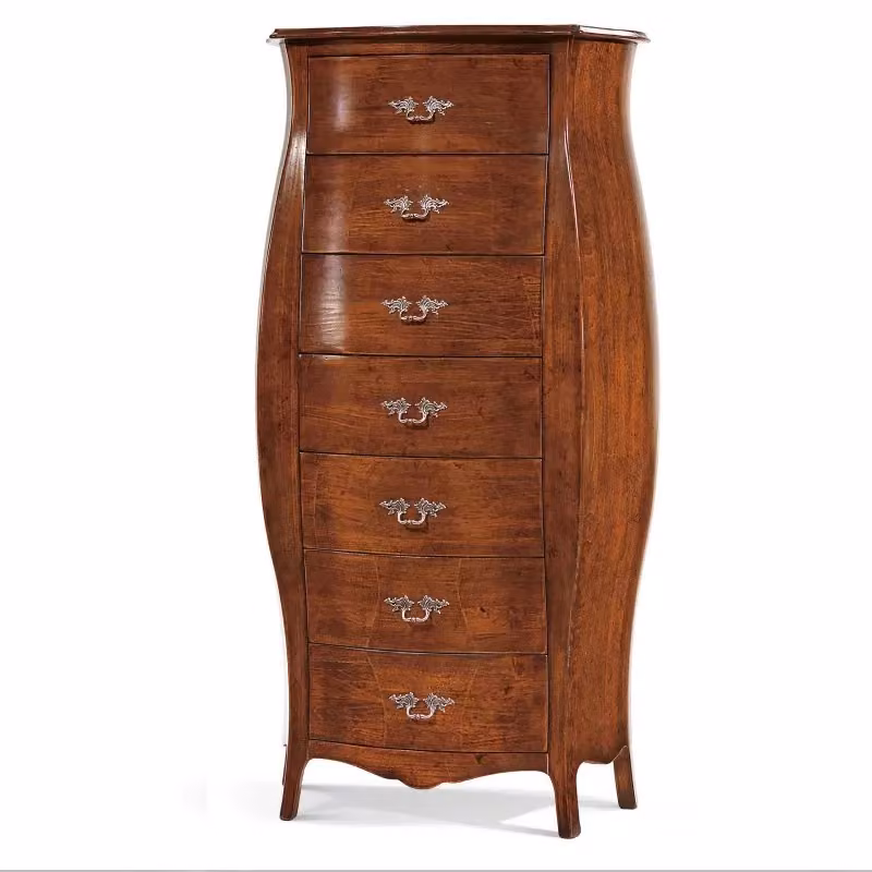 Cassettiera bombata classica con 7 cassetti Mobili 2G in legno noce, L: 73 cm, P: 37 cm, H: 141 cm – 3