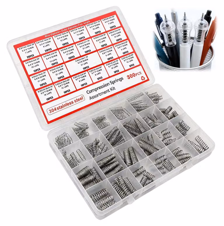 Set di molle a molla, 300 pezzi, 23 dimensioni, acciaio inossidabile 304
