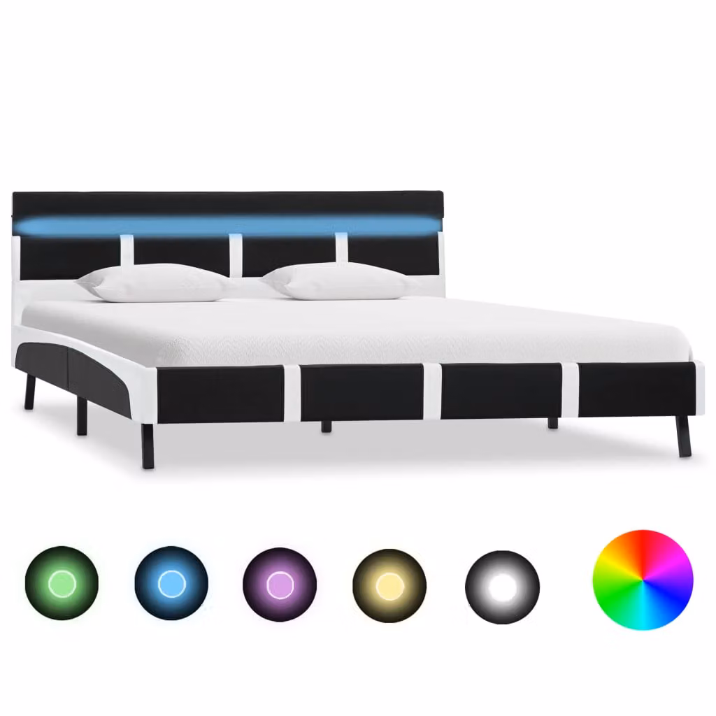 The Living Store Struttura letto con LED in ecopelle nera 120x200 cm