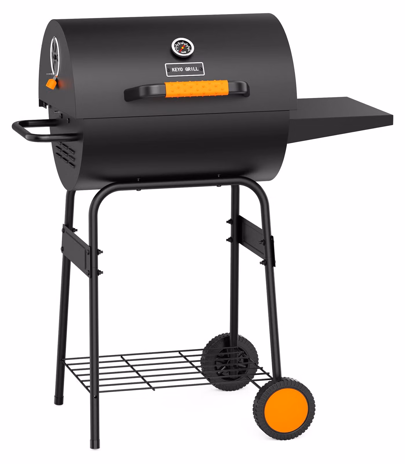 Barbecue a carbone a botte - Nero con dettagli arancioni e superficie di cottura di 1600 cm²