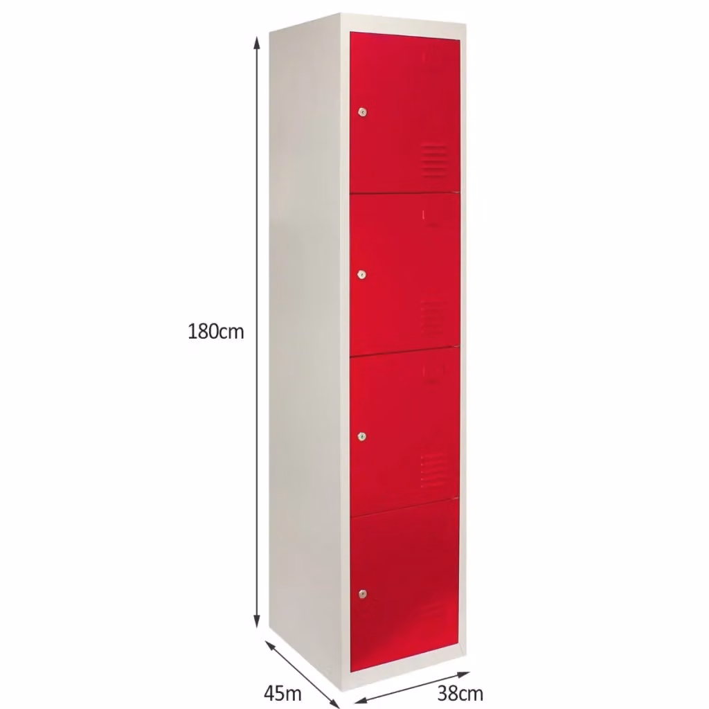 Armadietto in metallo Monster Shop con 4 ante battenti per scuole e spogliatoi, Rosso e Grigio, H: 180 cm, L: 45 cm, P: 38 cm – 2