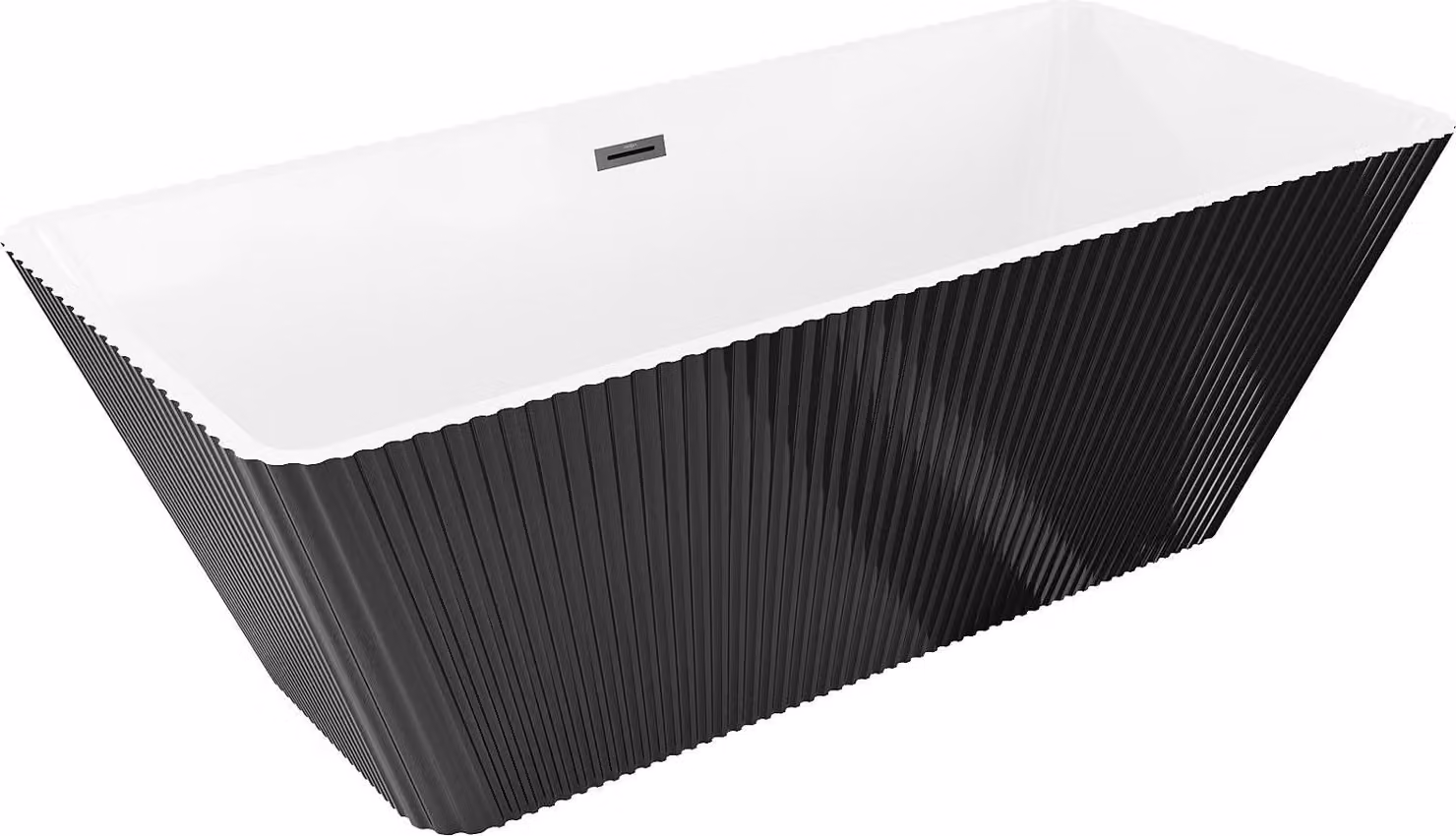 Mexen Tava vasca da bagno autoportante scanalata 170 x 75 cm, bianca/nera, troppopieno nero - 52851707575-70