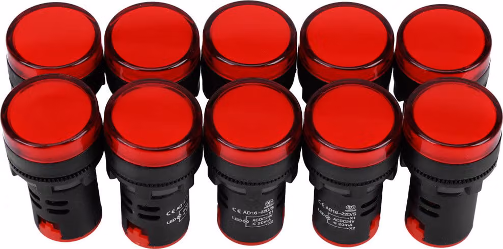10Pcs AC/DC 24V 22mm filettatura LED indicatore elettronico luce di segnale (rosso)