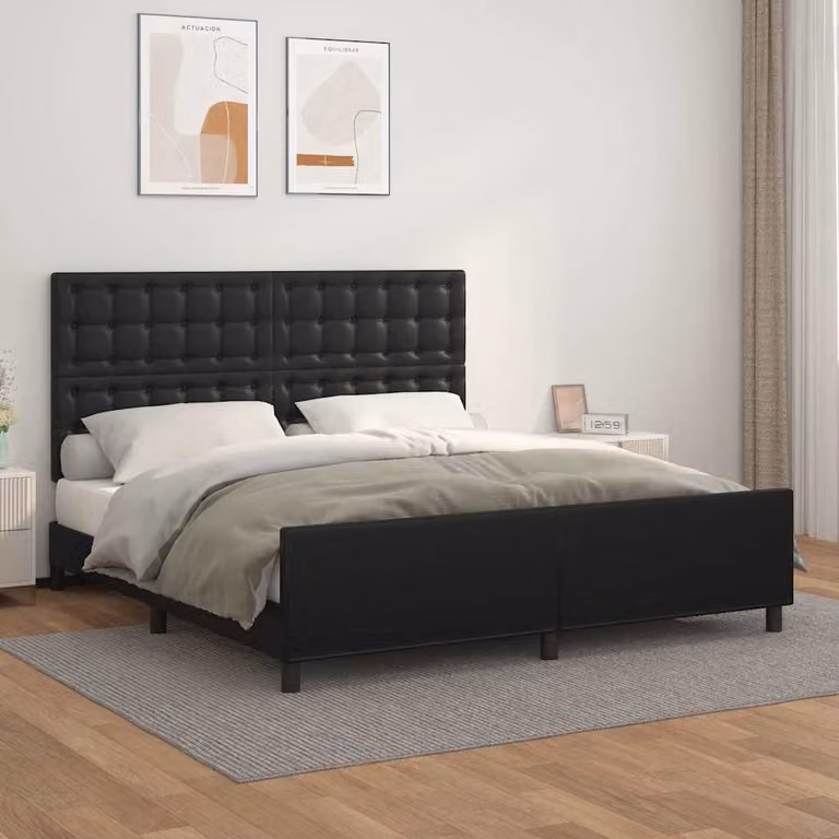 Giroletto con Testiera vidaXL in Similpelle Nero L/P/H: 160 x 200 x 128 cm