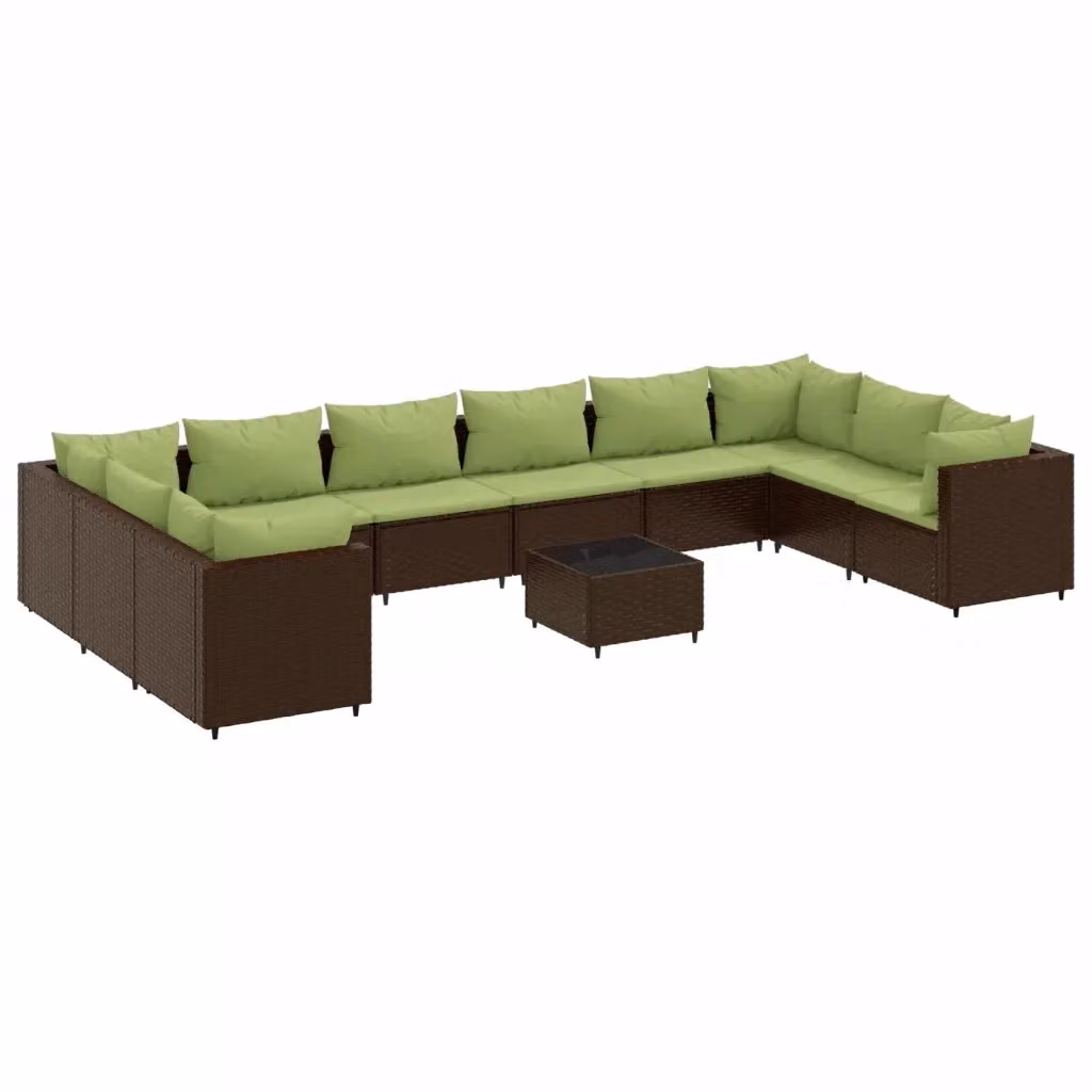 Set di Divani da Giardino a L con Polyrattan e Cuscini vidaXL, Marrone e Verde – 2