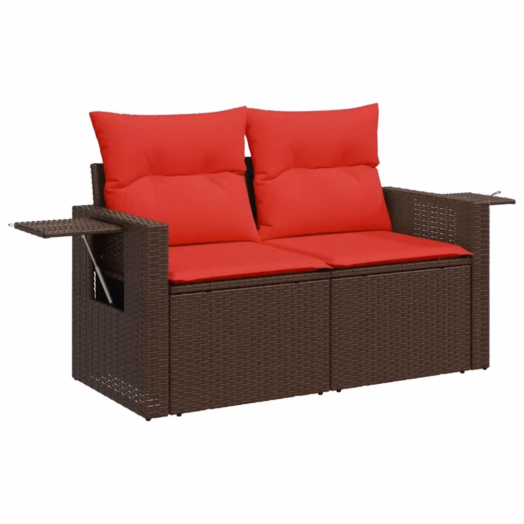 Divano da giardino a 2 posti vidaXL in polyrattan marrone con cuscini rimovibili L: 124 cm, P: 69 cm, H: 62 cm – 2