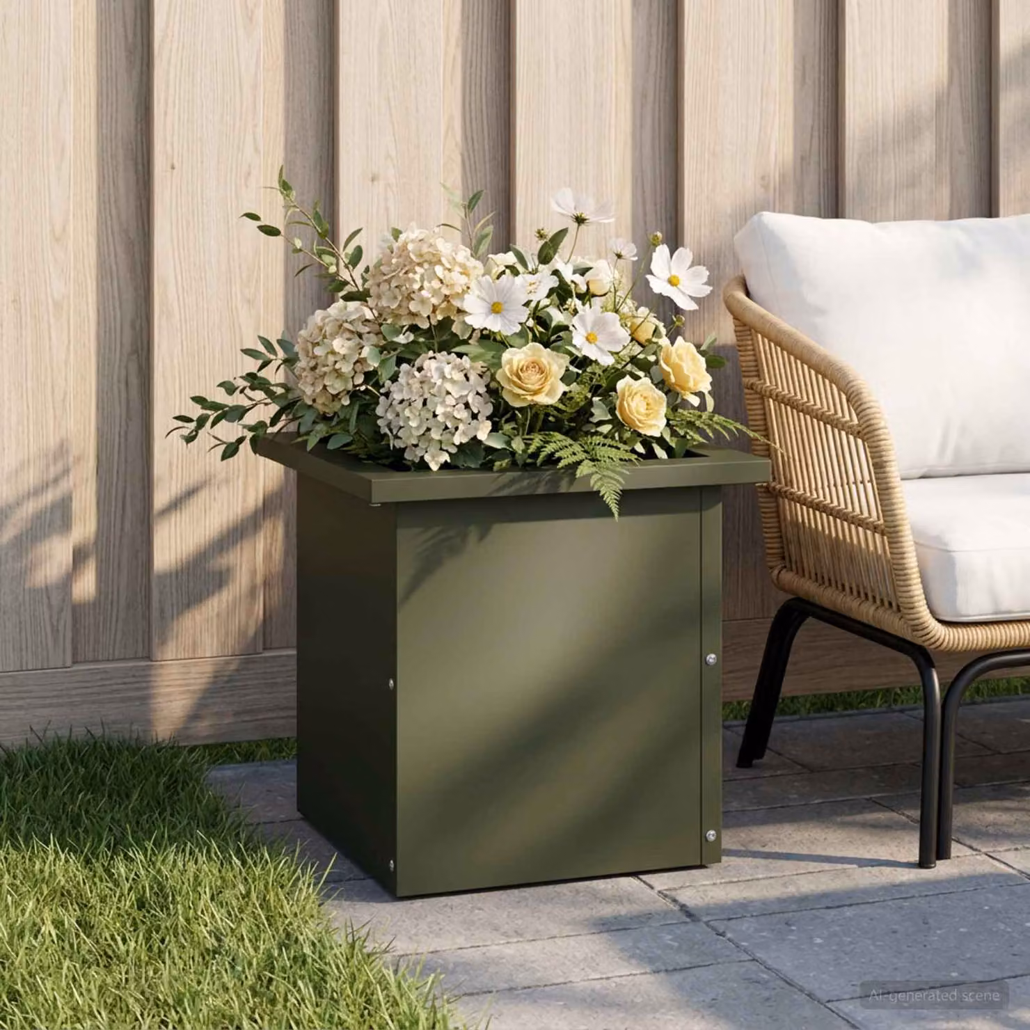 Fioriera da giardino con LED vidaXL in metallo Verde, L/P/H: 30 x 30 x 30 cm