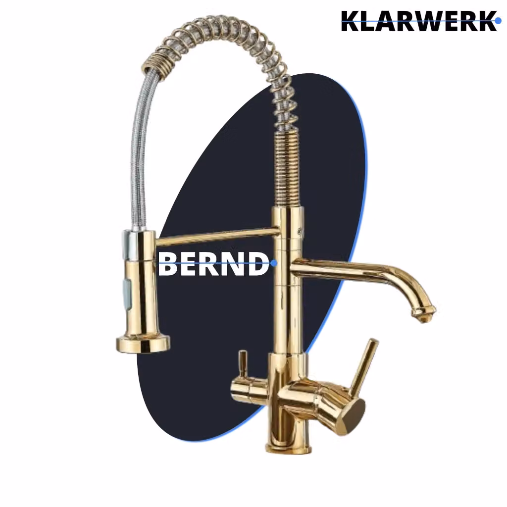 Miscelatore da cucina Klarwerk Bernd con rubinetto filtrante a 3 vie in acciaio inossidabile, finitura oro lucido, con canna girevole a 360° per osmosi inversa – 2