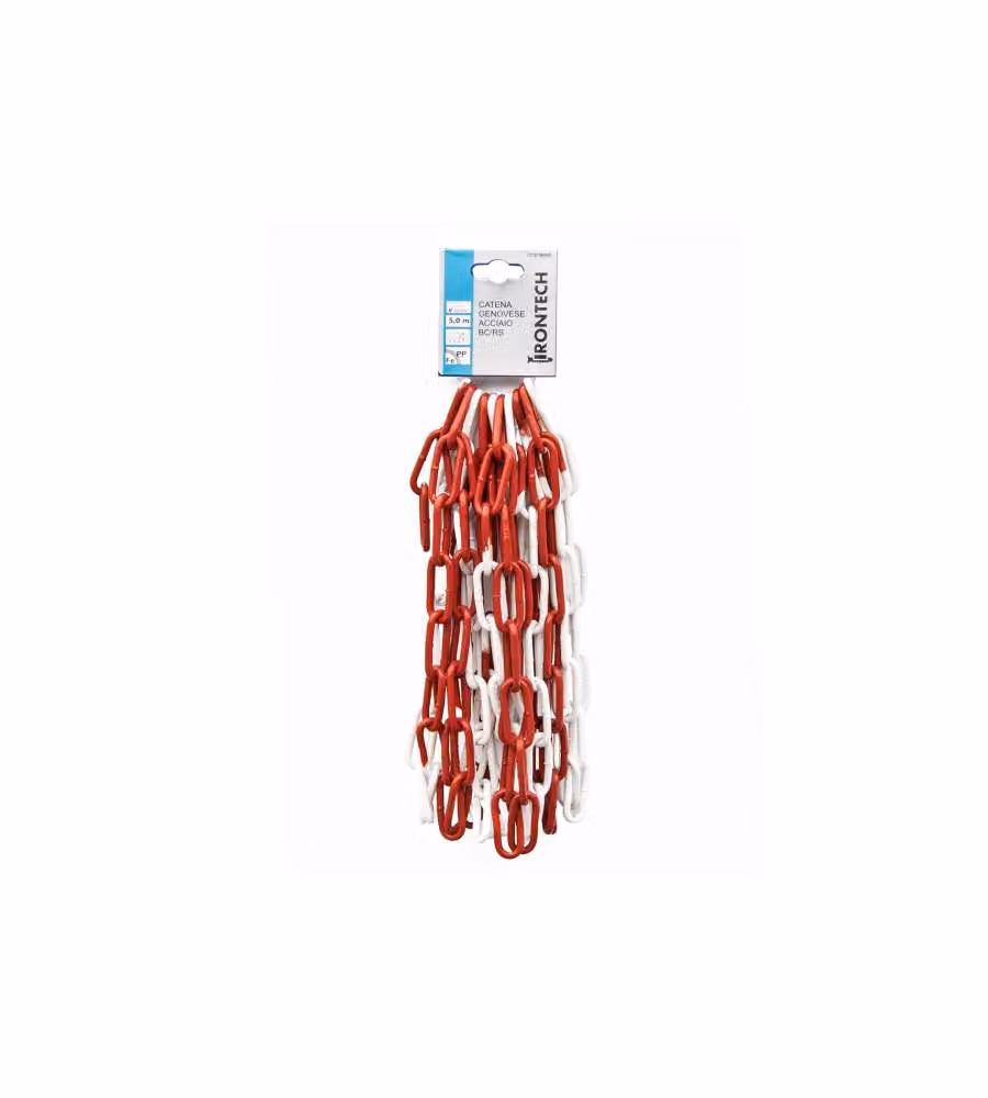 Catena genovese pretagliata maglia lunga saldata Diam. 5 mm. in acciaio bianco/rosso 5 mt.