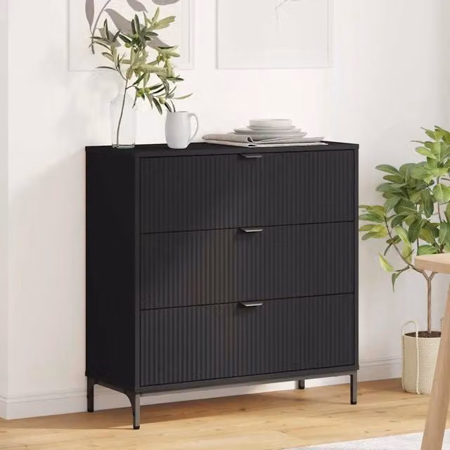 Credenza moderna vidaXL in legno e metallo con cassetto, colore nero, L: 79,5 cm, P: 33 cm, H: 82 cm – 1