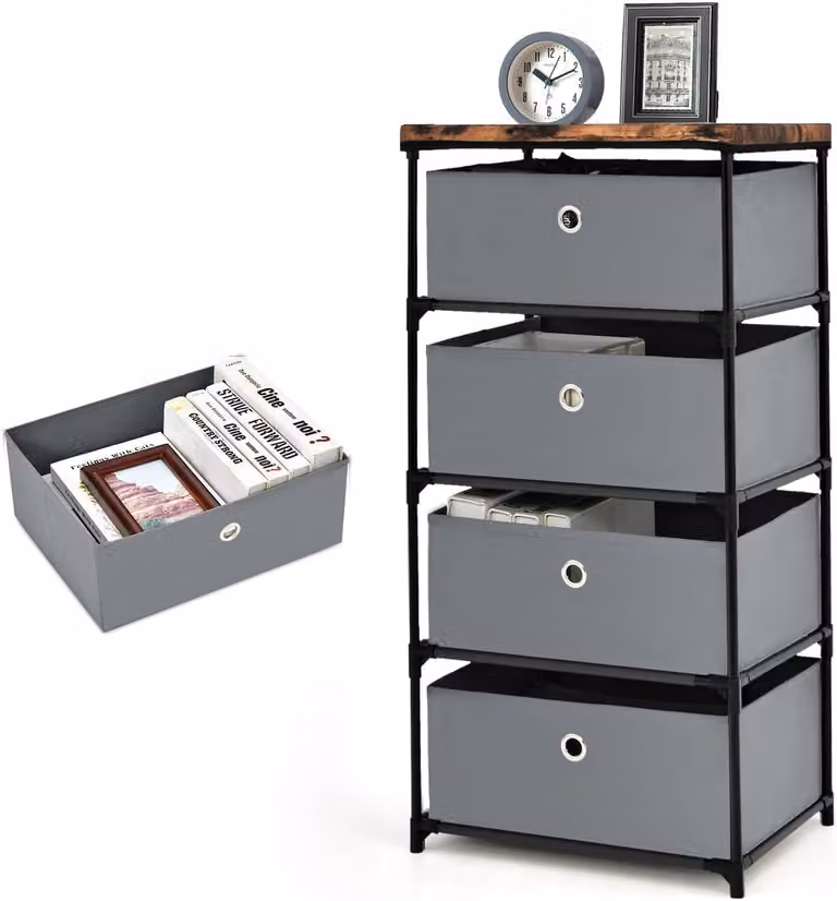 KOMFOTTEU: cassettiera con 4 cassetti estraibili e pieghevoli, cassettiera in tessuto, mobile contenitore in tessuto per soggiorno e ufficio