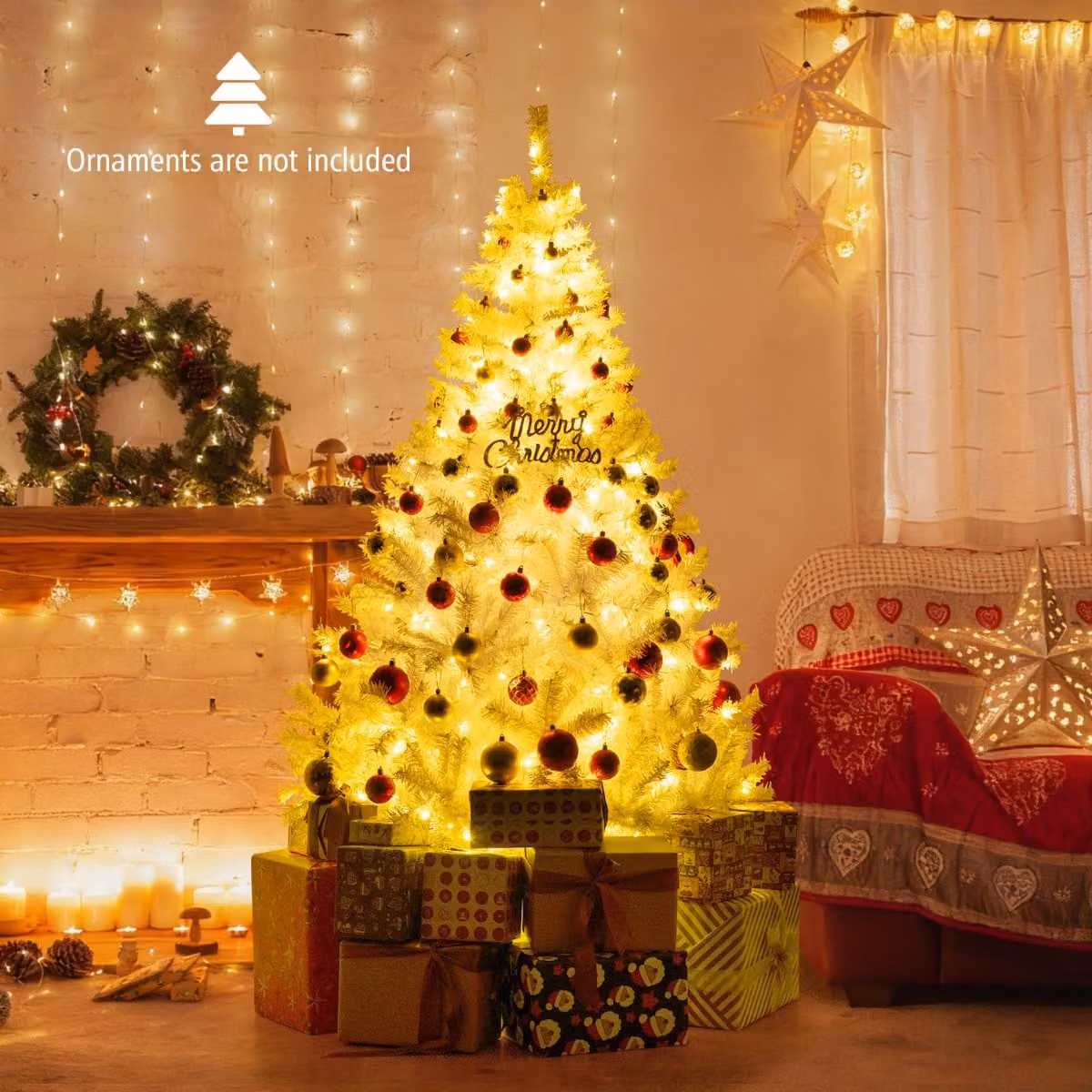 Albero di Natale pieghevole Costway con luci LED multicolore e 1000 punte di ramo, colore Bianco
