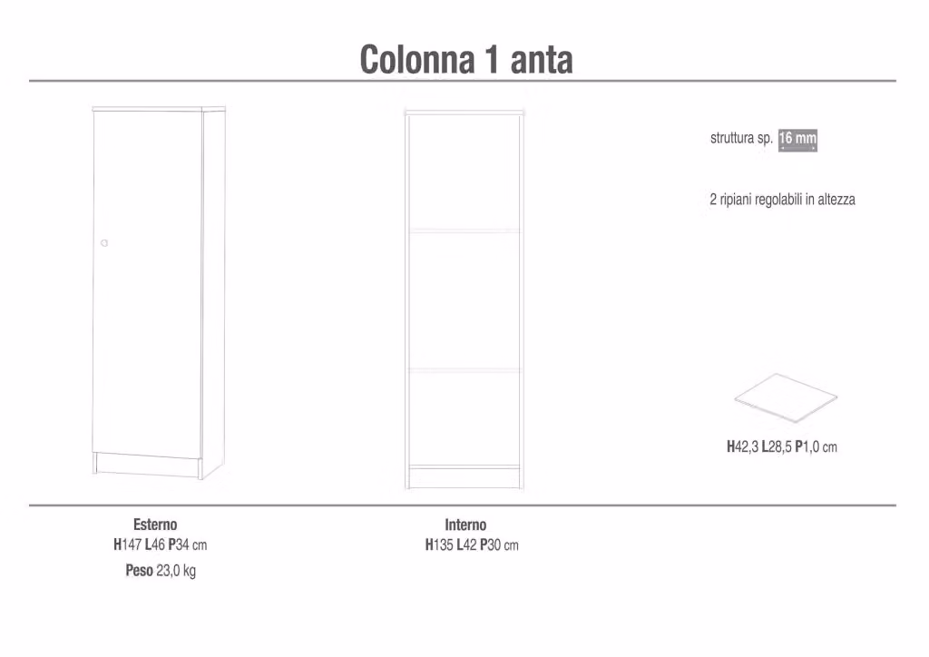 Armadio a 1 Anta GIORDANOSHOP con ripiani interni, Colore Beige/Marrone, L: 46 cm, H: 147 cm, P: 34 cm – 2