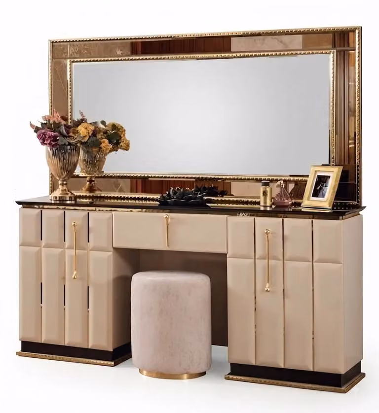 Comò da trucco moderno, specchio in legno, tavolo da trucco set dal design elegante