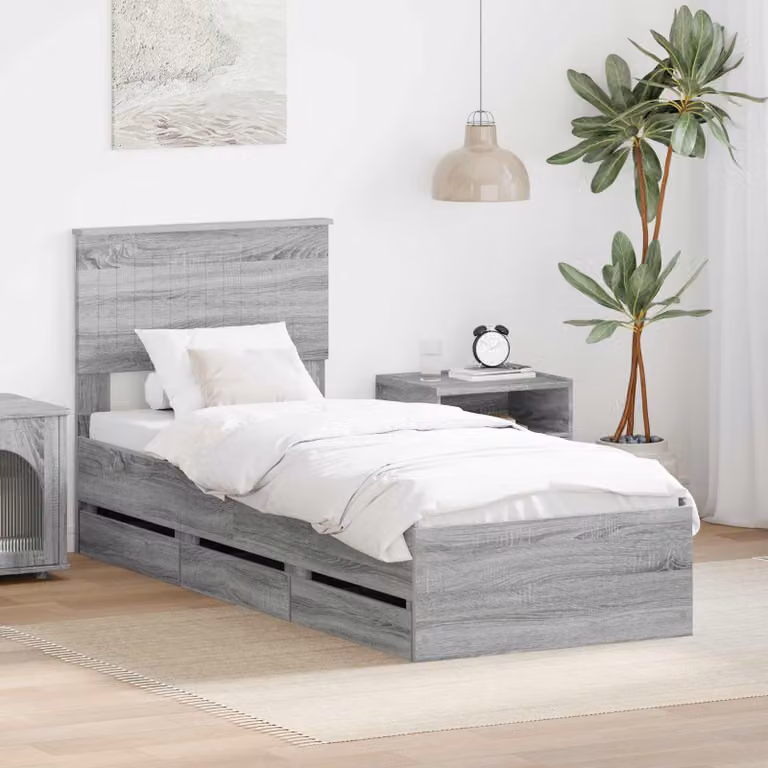 Struttura letto con cassetto vidaXL in legno Grigio Sonoma L 80 cm x P 190 cm