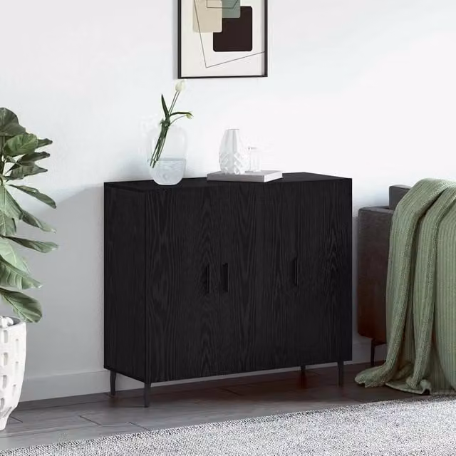 Credenza Buffet Moderna vidaXL in Rovere e Nero, L 90 x P 34 x H 80 cm