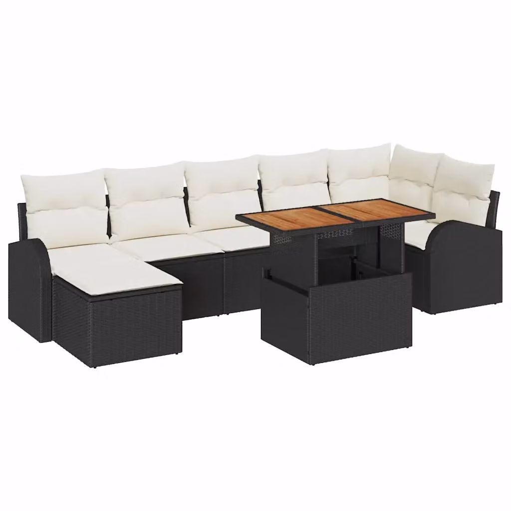 Set Divano da Giardino vidaXL 8 pz in Polyrattan con Legno di Acacia Nero e Beige – 2