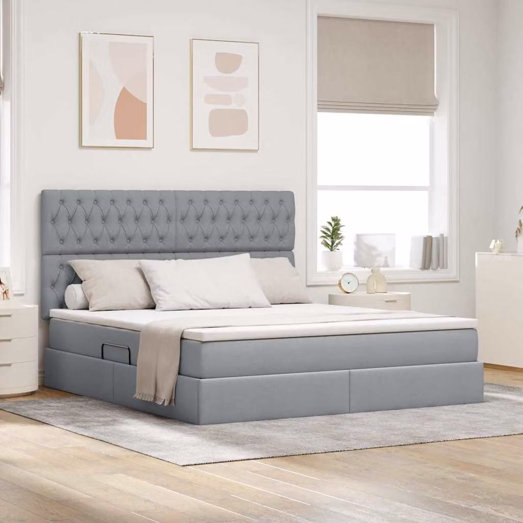 Letto con contenitore vidaXL con illuminazione LED e porta USB Grigio Chiaro L/P/H: 180 x 200 x 128 cm – 1