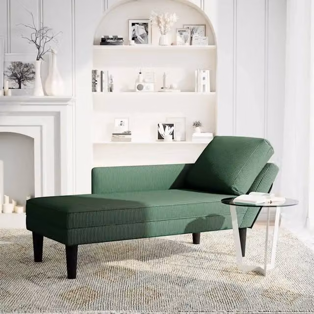 Sdraio con Cuscino Destro in Velluto a Coste Verde Scuro CFW6681603