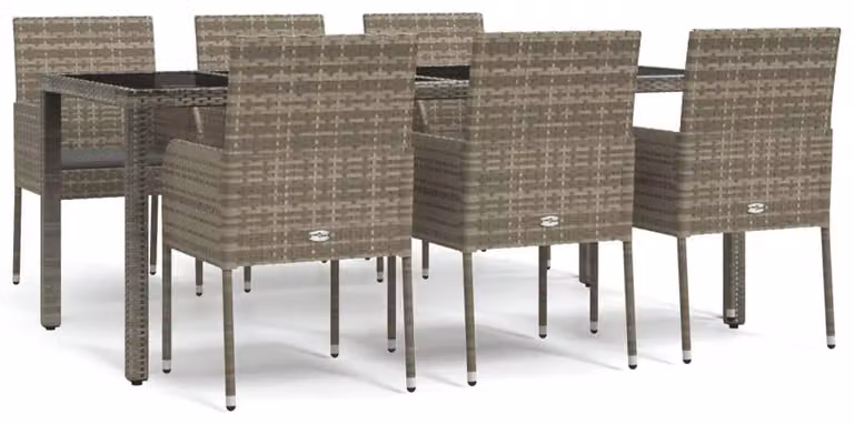 Tavolo da giardino in rattan sintetico - Set da 7 pezzi, colore grigio - Lunghezza 190 cm