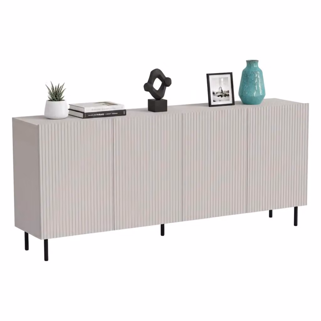Credenza Corana DMORA, Madia da salotto moderna con quattro ante battenti e cassetti soft-close, Beige e Nero, L 200 cm x P 42 cm x H 82 cm – 2