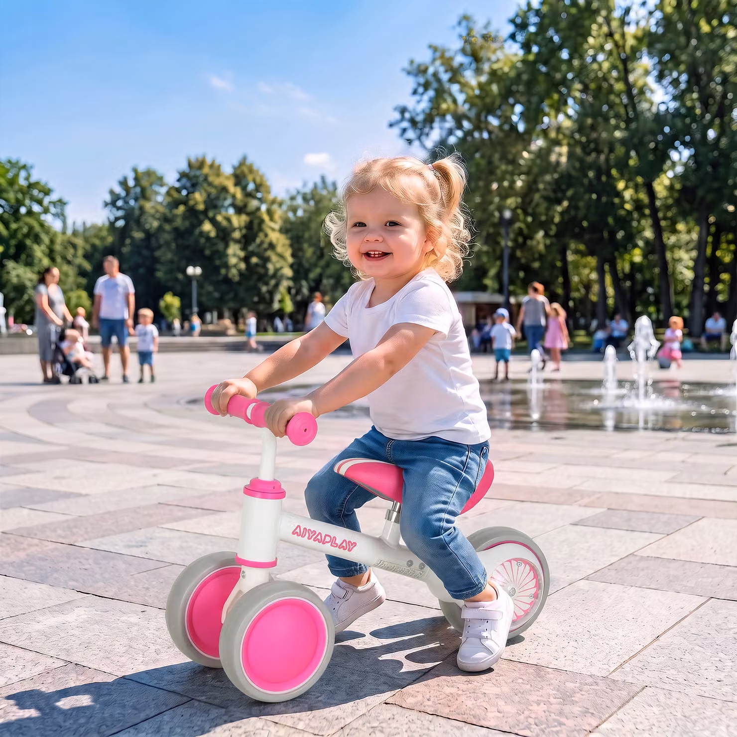 AIYAPLAY Bici senza pedali per bambini 1-2 anni con ruote EVA luminose, Rosa, L/P/H: 51 x 22 x 36 cm – 2