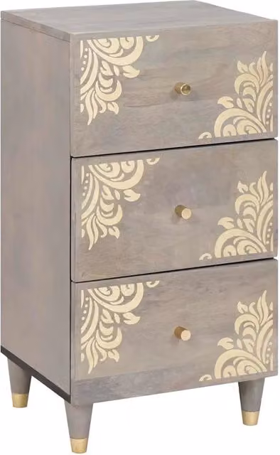 Credenza moderna vidaXL in legno di mango massello grigio e oro L: 40 cm, P: 33 cm, H: 75 cm